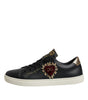 Dolce & Gabbana Black Leather Gold Red Heart Sneakers Shoes