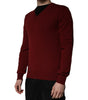 Dolce & Gabbana Maroon Cashmere V-neck Men Pullover Sweater