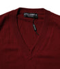 Dolce & Gabbana Maroon Cashmere V-neck Men Pullover Sweater