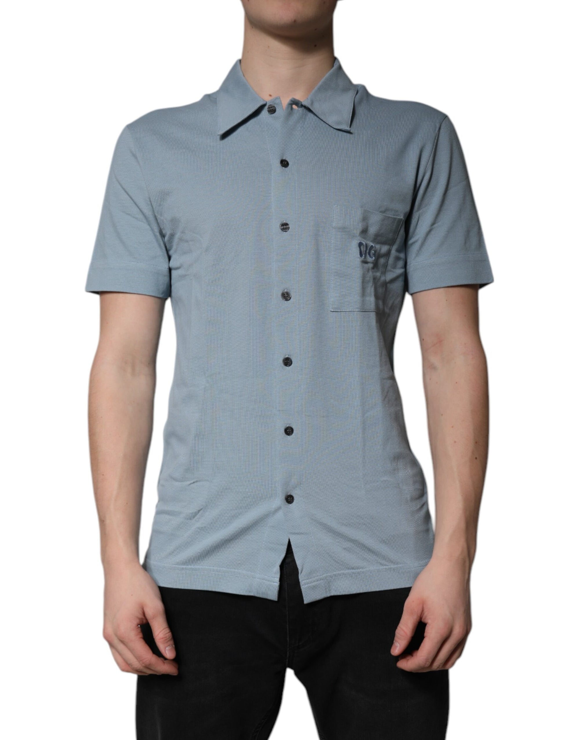 Polo décontracté à boutons en coton bleu Dolce &amp; Gabbana pour homme