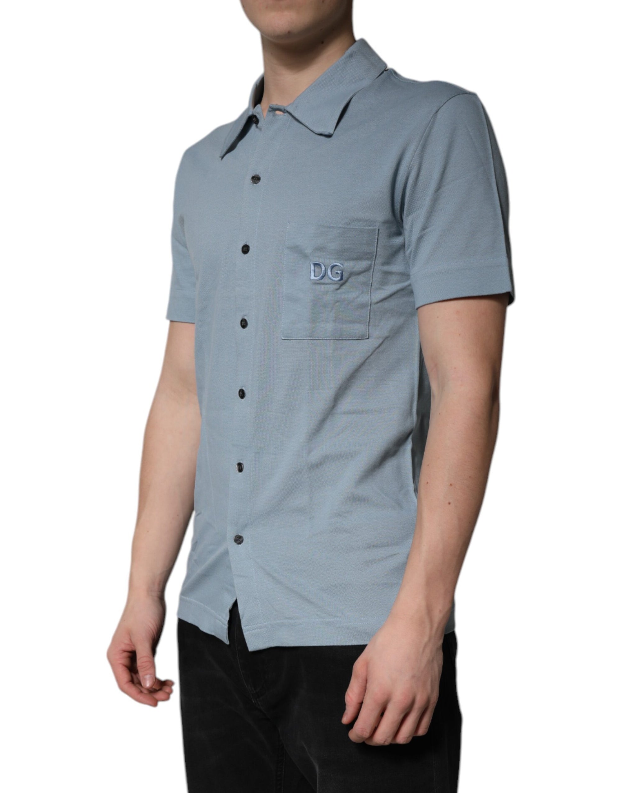 Polo décontracté à boutons en coton bleu Dolce &amp; Gabbana pour homme