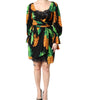 Dolce & Gabbana Black Silk Pineapple Draped Print Wrap Dress