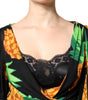 Dolce & Gabbana Black Silk Pineapple Draped Print Wrap Dress