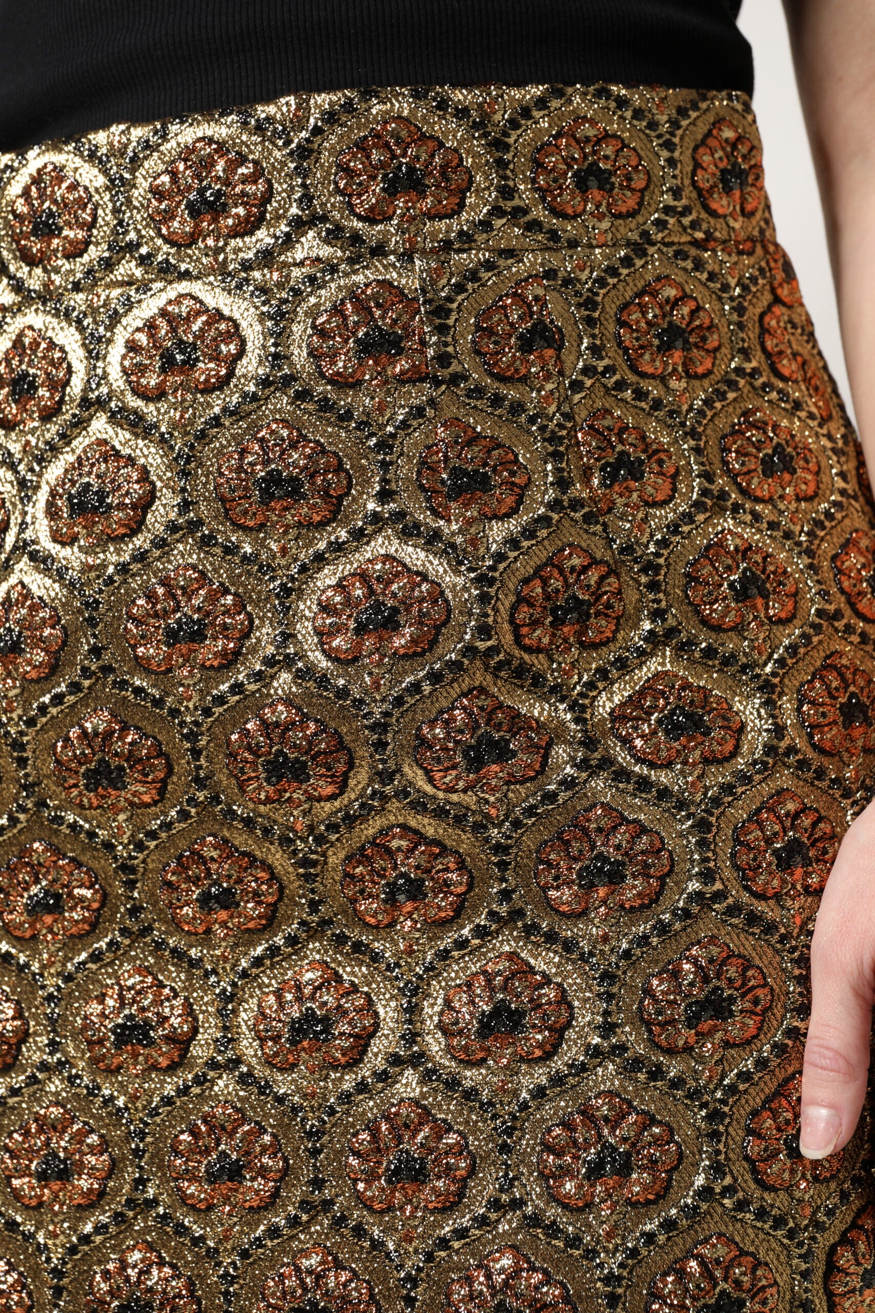 Mini-jupe trapèze en brocart de polyester marron Dolce &amp; Gabbana