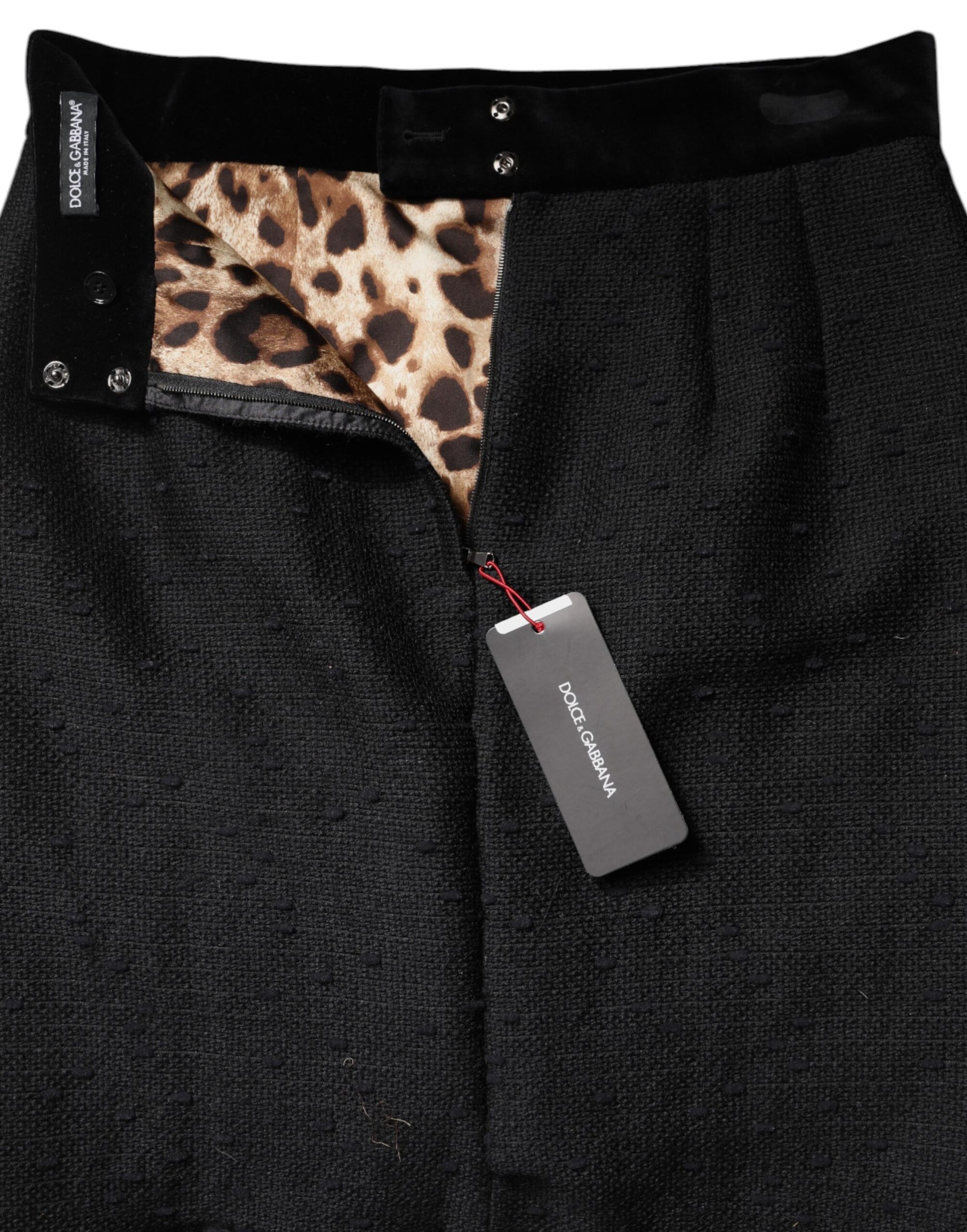 Mini-jupe crayon taille haute à franges en laine noire Dolce &amp; Gabbana