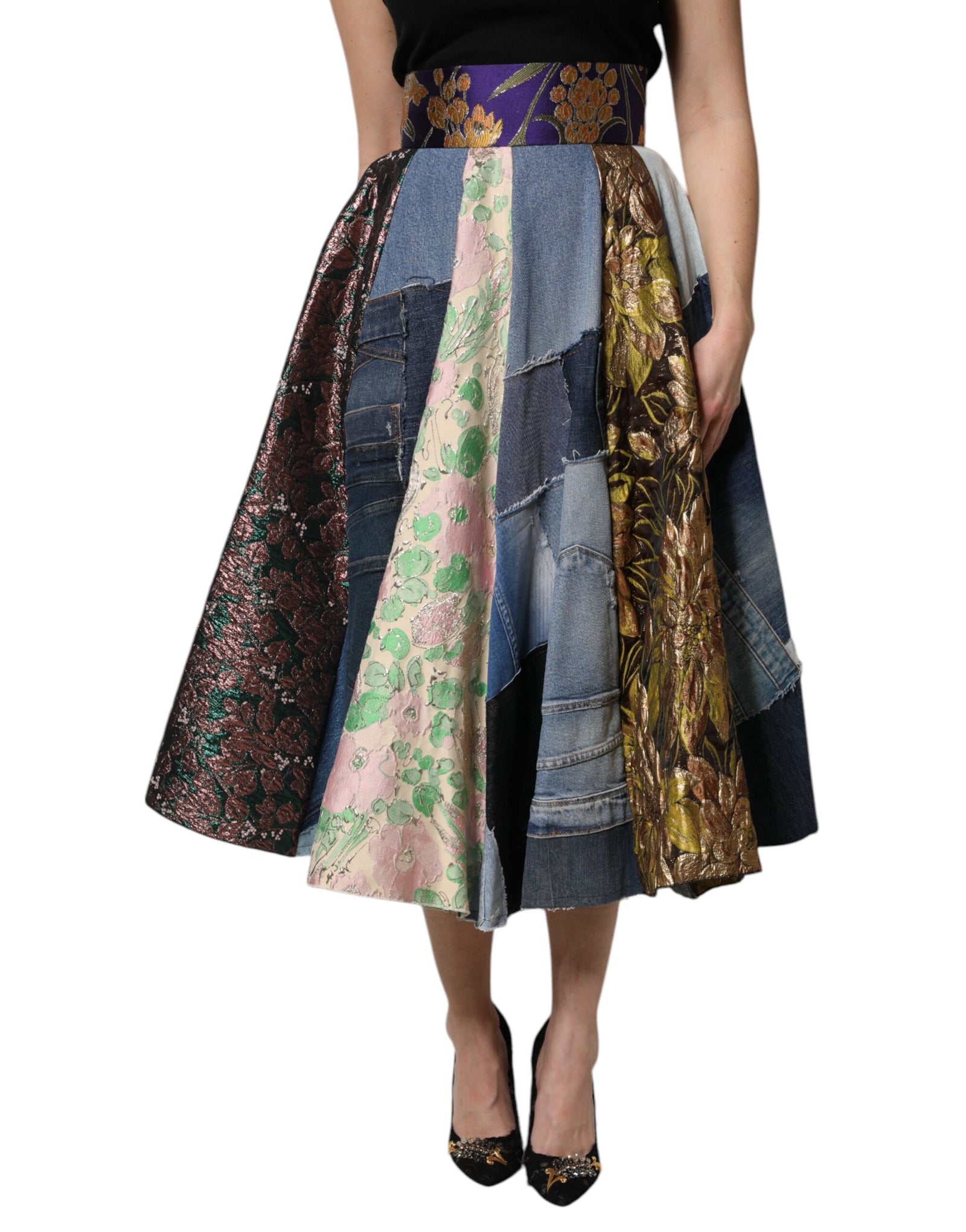 Jupe midi taille haute patchwork multicolore Dolce &amp; Gabbana