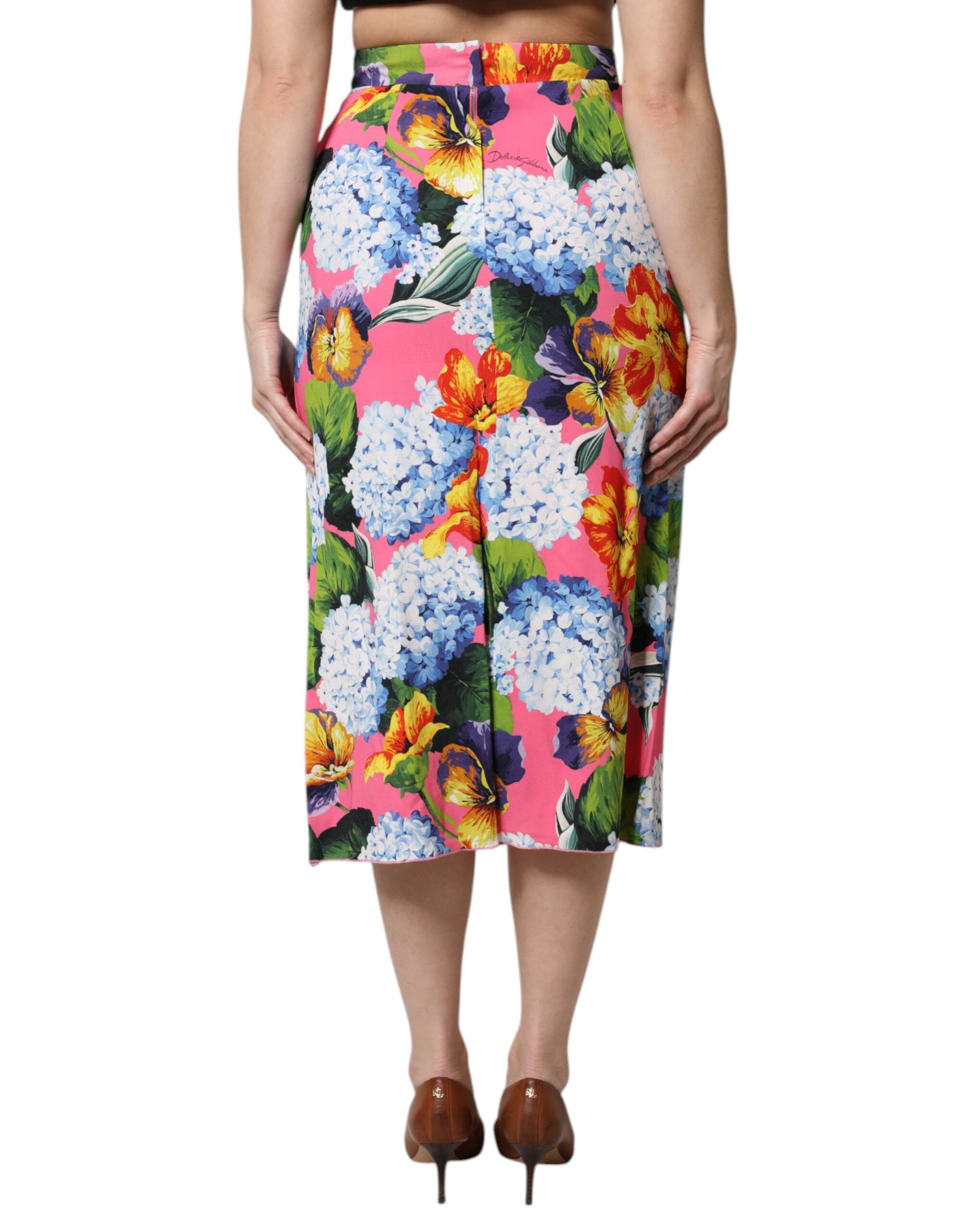 Dolce &amp; Gabbana Multicolor Floral Print High Waist Midi Skirt