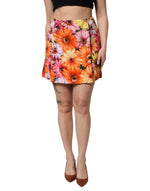 Mini-jupe taille haute à fleurs multicolores Dolce &amp; Gabbana