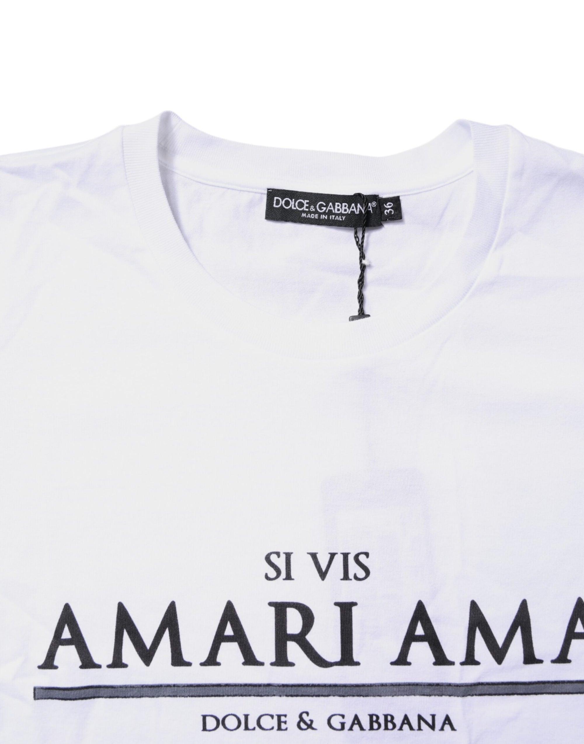 Dolce & Gabbana White Cotton Printed Round Neck Top T-shirt