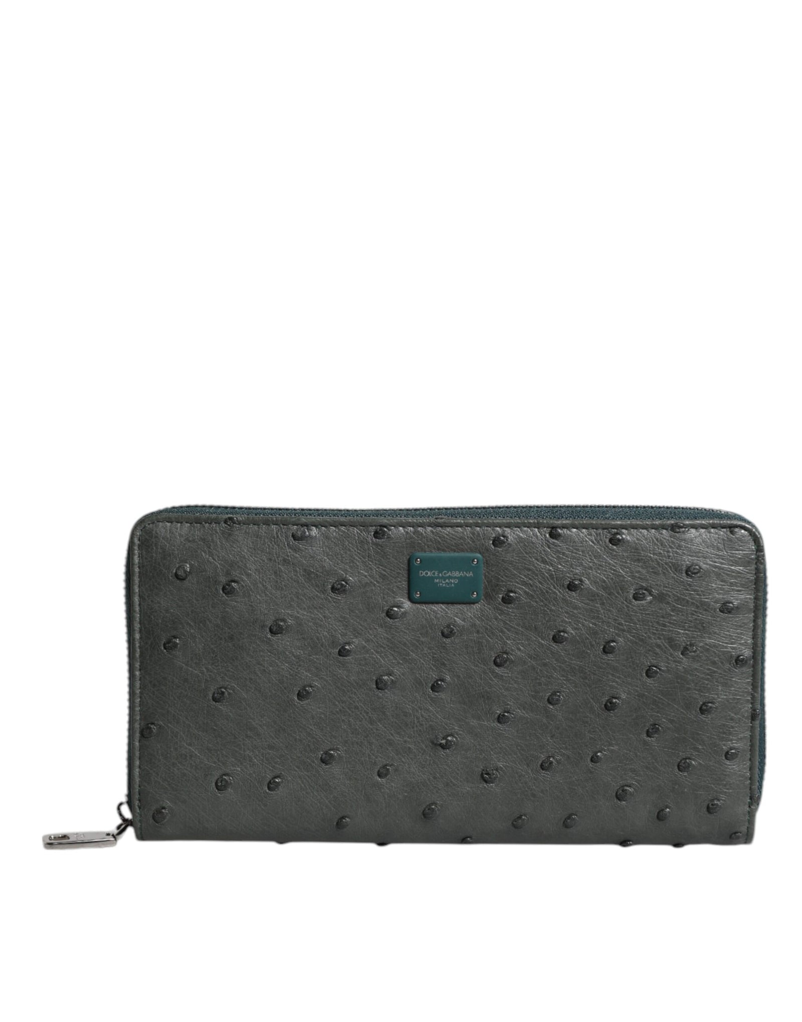 Portefeuille continental zippé Dolce &amp; Gabbana avec plaque logo en autruche verte
