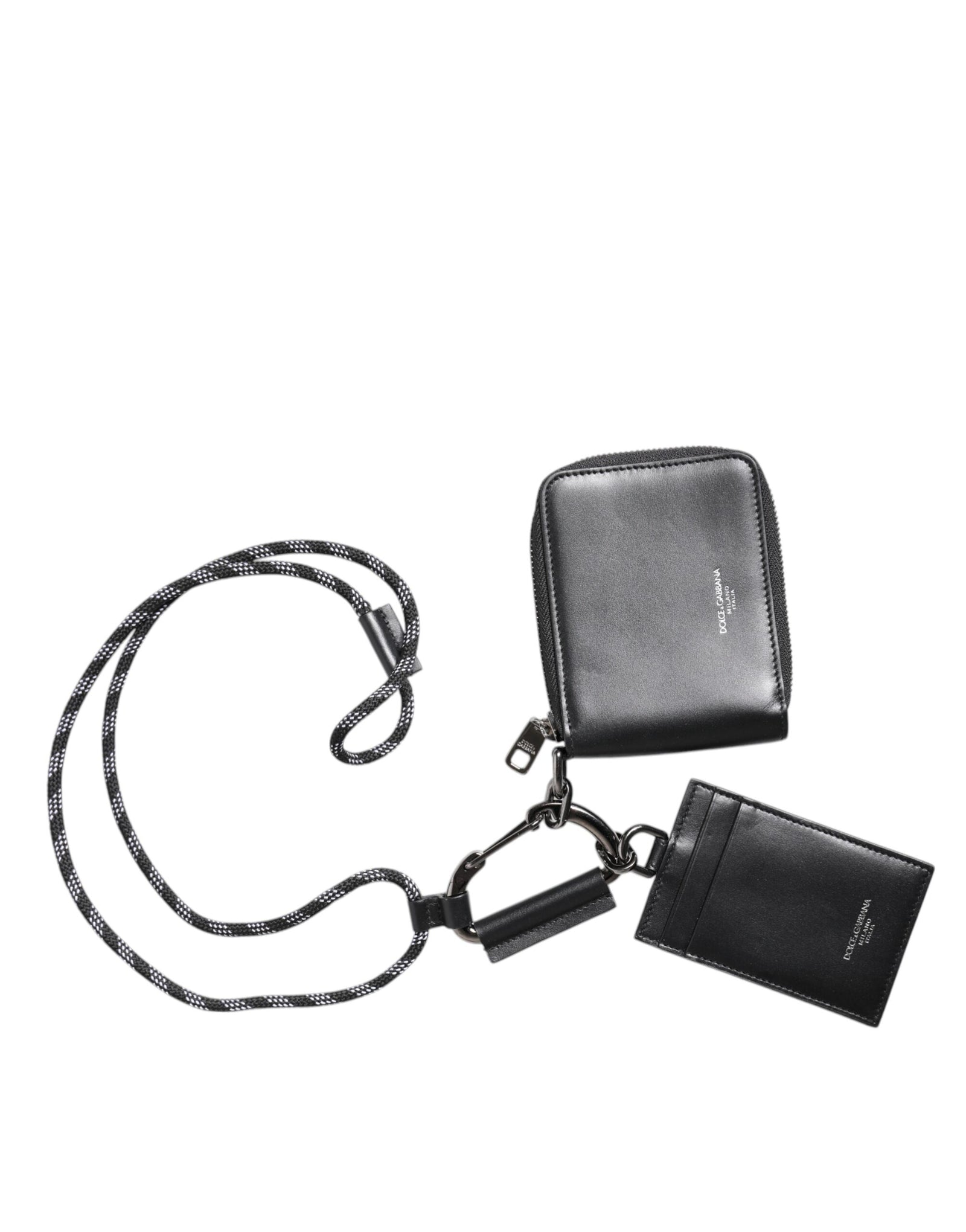 Portefeuille porte-cartes zippé en cuir noir Dolce &amp; Gabbana