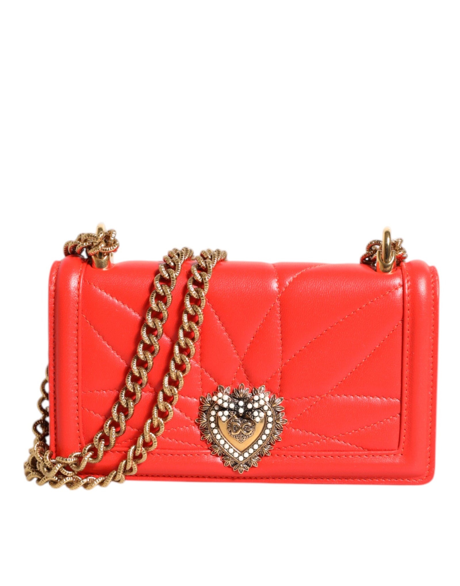 Sac bandoulière pour téléphone Dolce &amp; Gabbana en cuir rouge matelassé Devotion