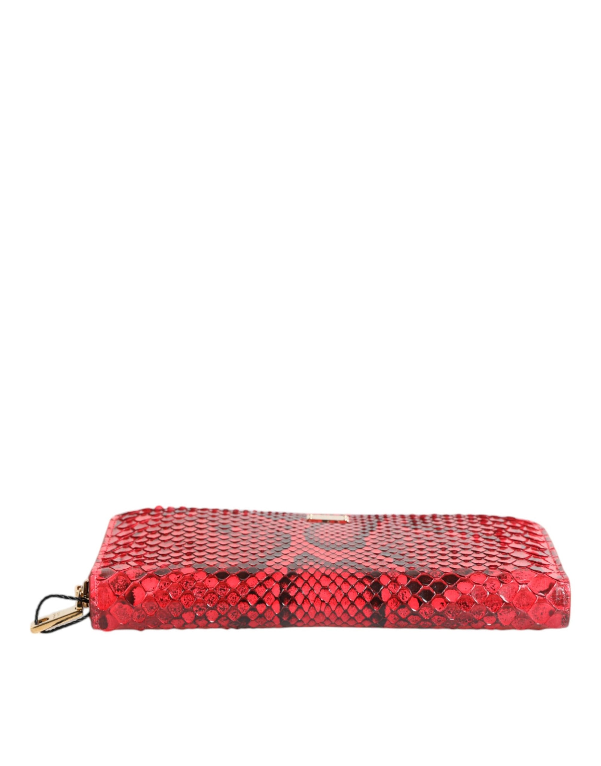 Portefeuille continental zippé en cuir exotique rouge Dolce & Gabbana