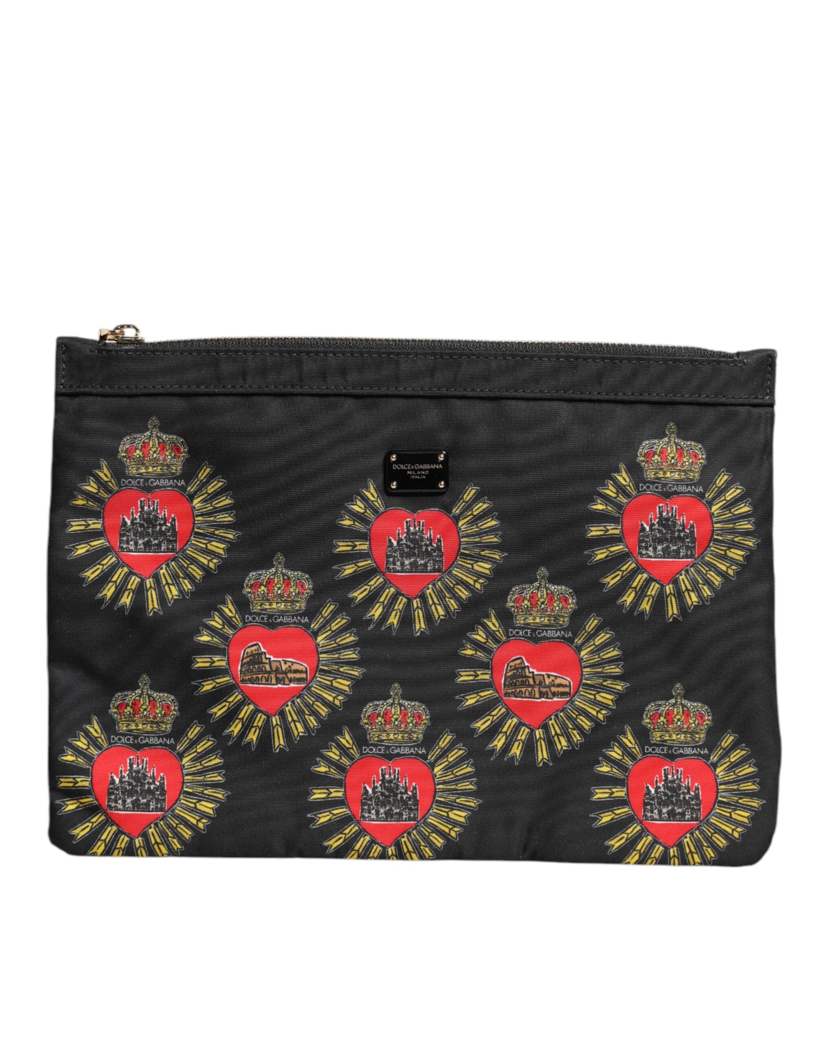 Dolce &amp; Gabbana Black Red Nylon Sacred Heart Clutch Pouch Bag