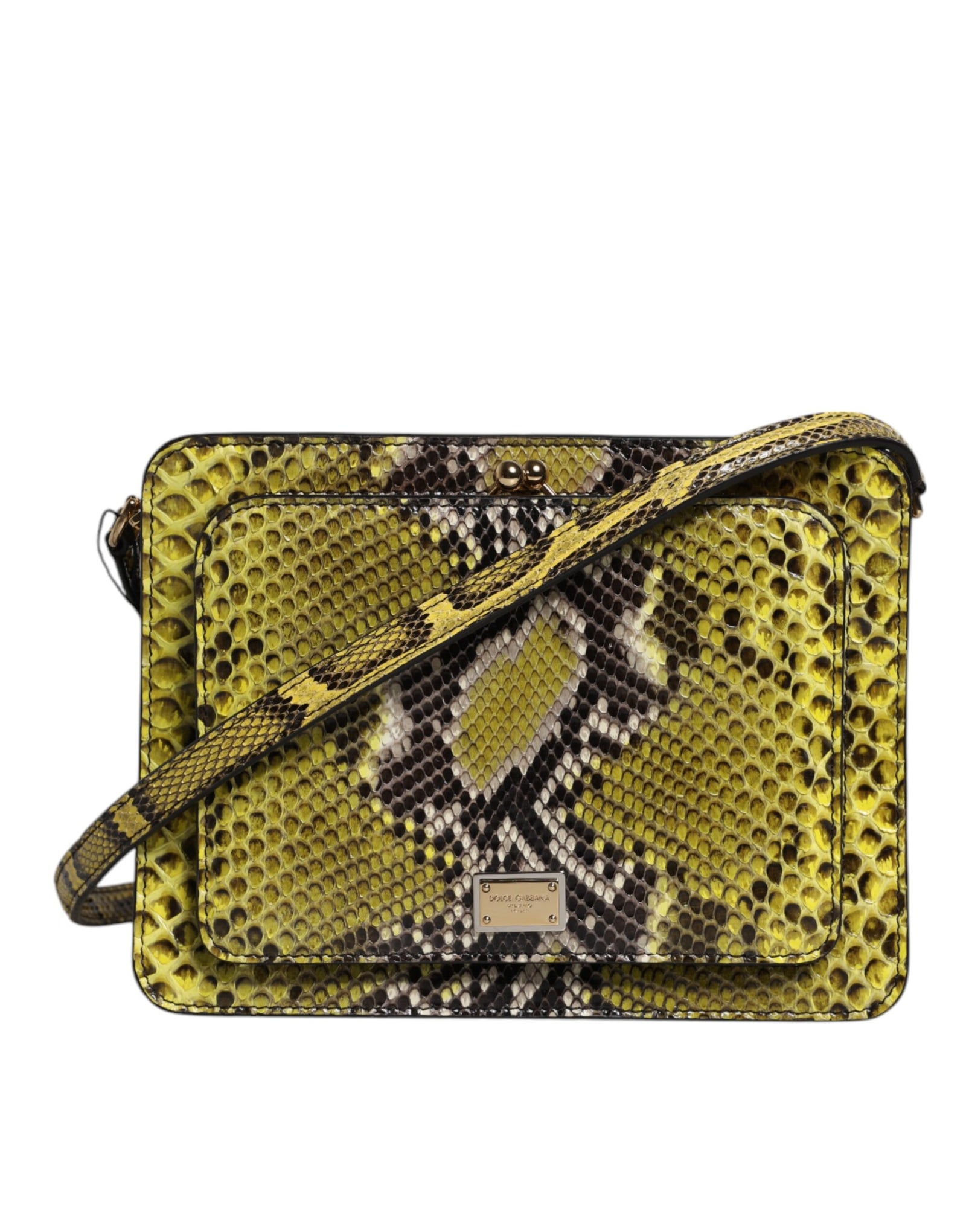 Pochette bandoulière en cuir exotique vert Dolce &amp; Gabbana DG Plaque