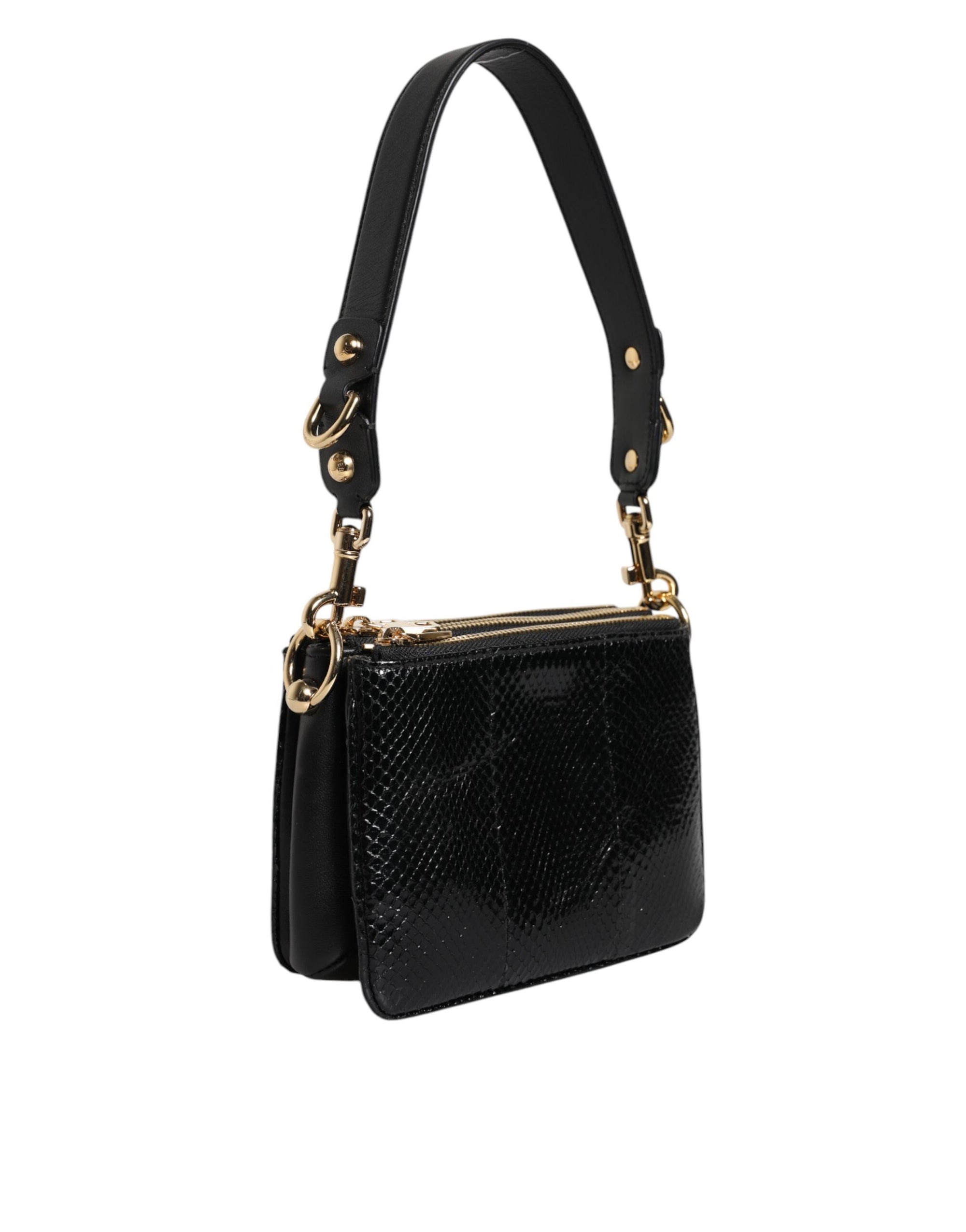 Dolce &amp; Gabbana Black Exotic Leather Shoulder Sling Clutch Bag