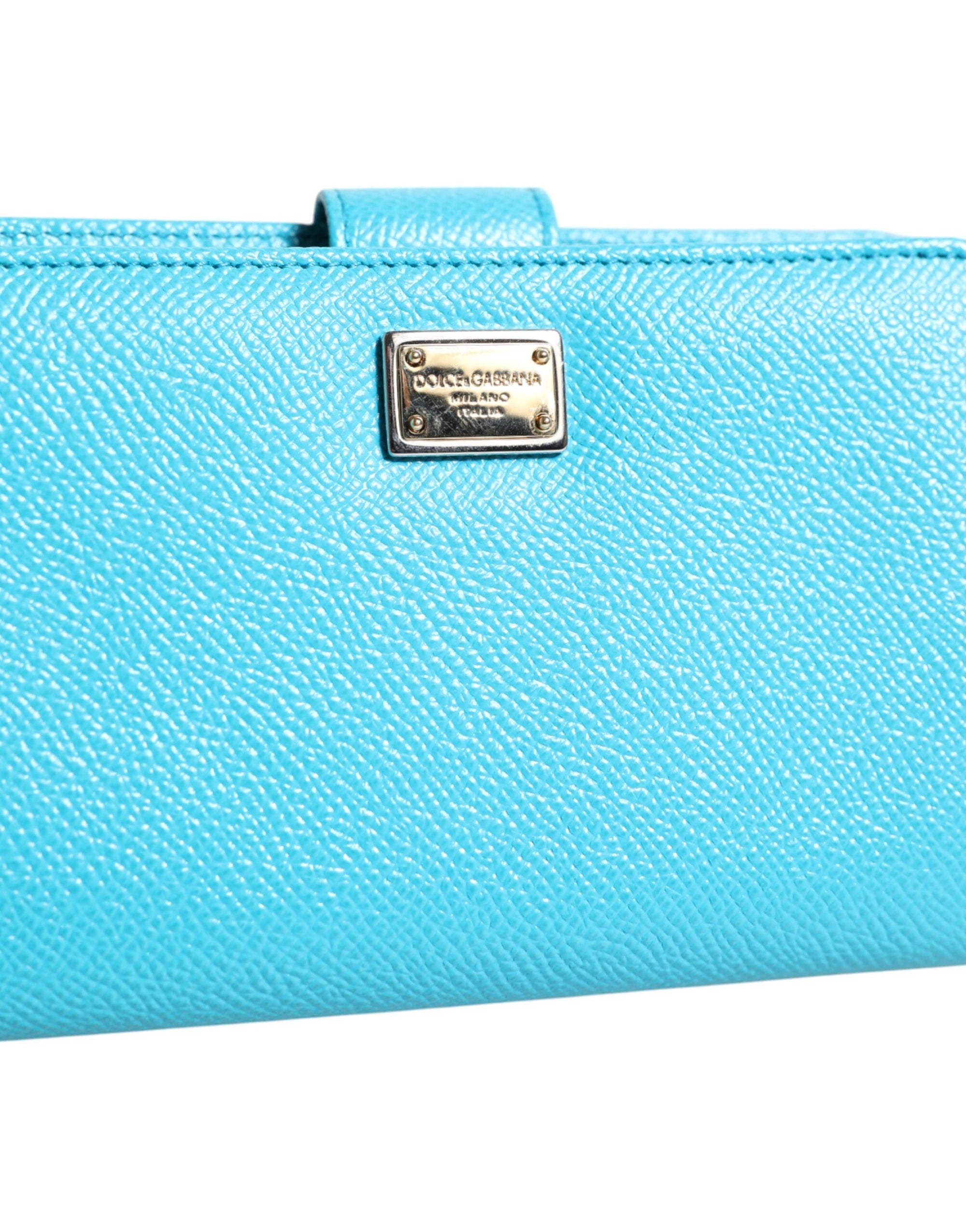 Portefeuille continental à deux volets en cuir bleu clair Dolce & Gabbana