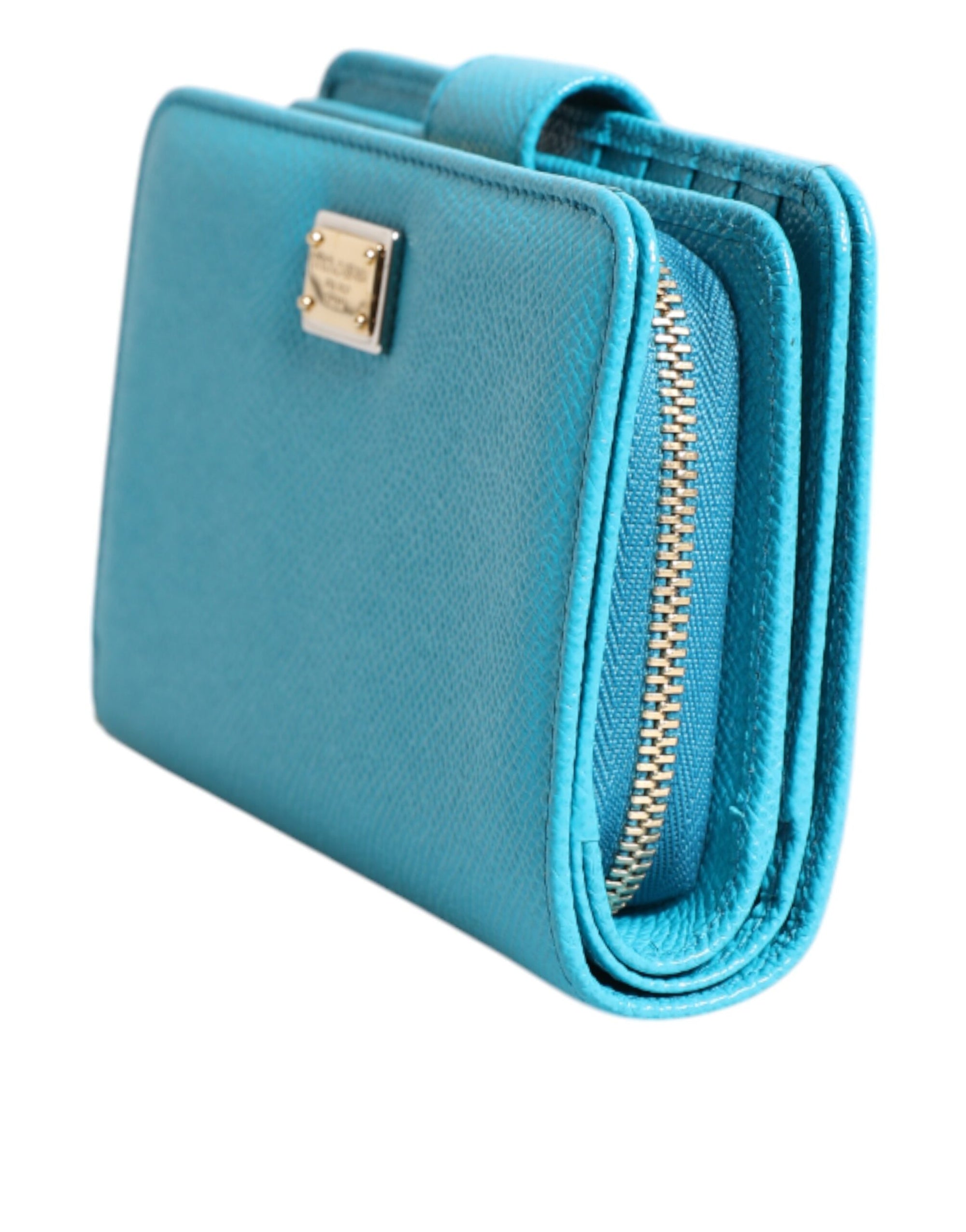 Portefeuille continental à deux volets en cuir bleu clair Dolce & Gabbana