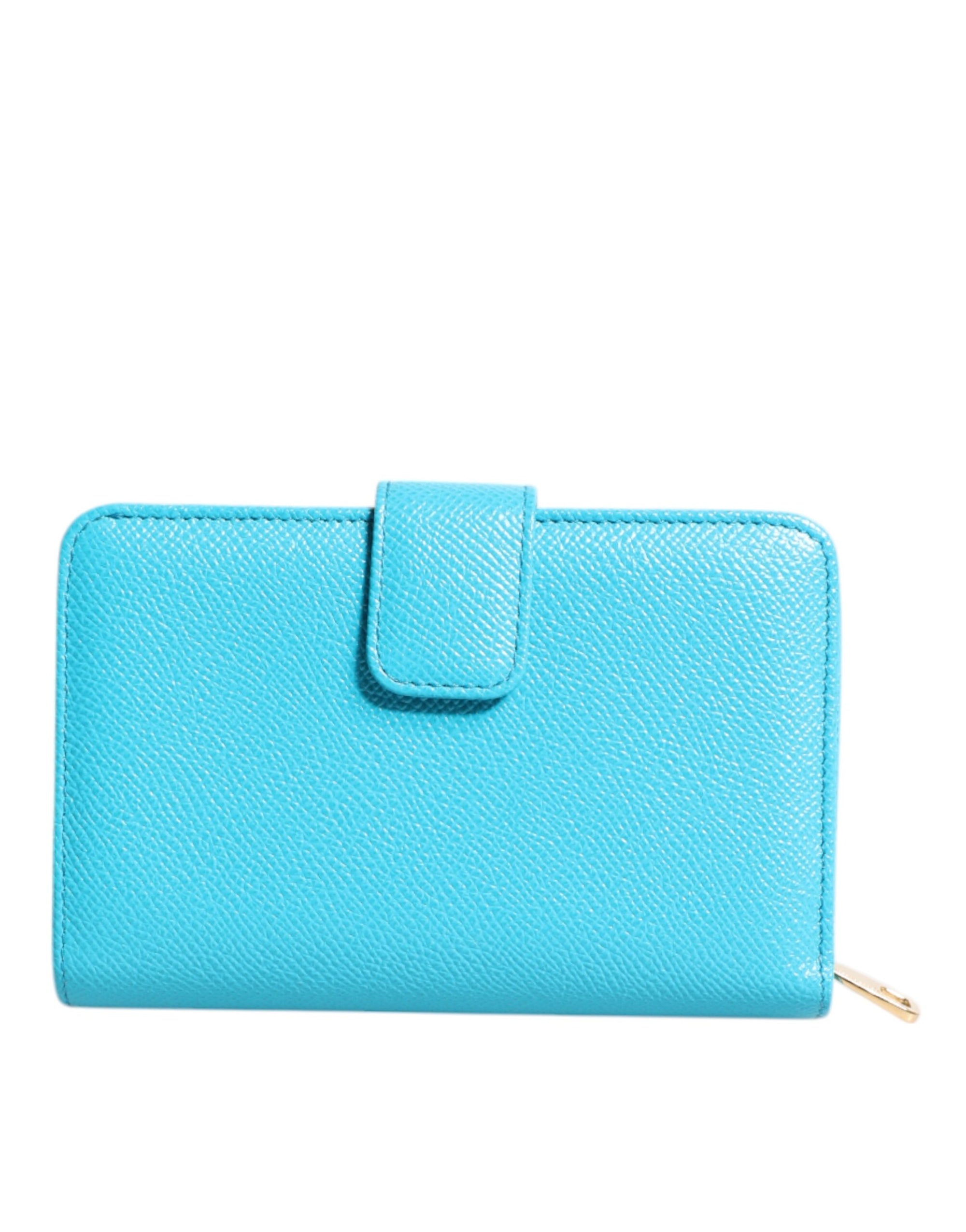 Portefeuille continental à deux volets en cuir bleu clair Dolce & Gabbana