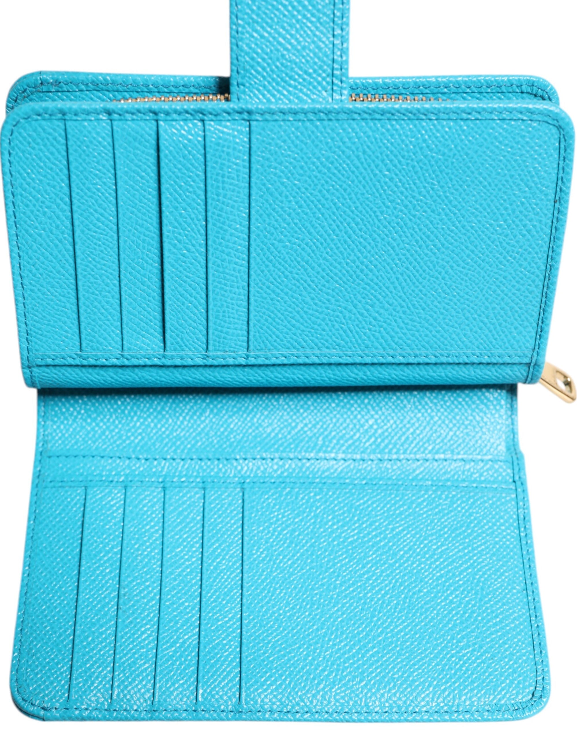 Portefeuille continental à deux volets en cuir bleu clair Dolce & Gabbana