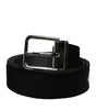 Dolce & Gabbana Black Cotton Silver Tone Metal Buckle Belt