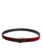 Dolce & Gabbana Red Velvet Black Metal Buckle Logo Belt