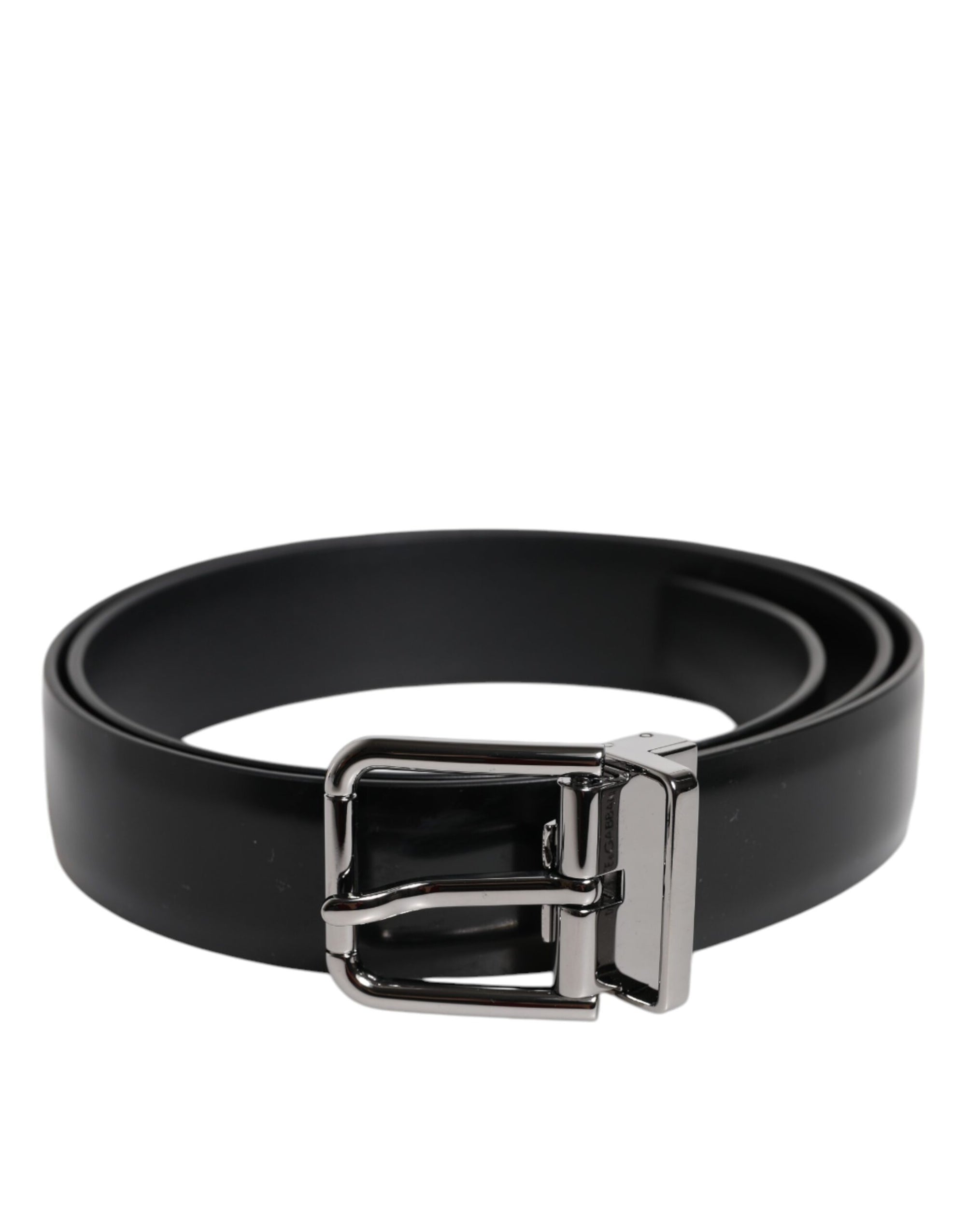 Ceinture Dolce &amp; Gabbana en cuir noir brillant avec boucle en métal argenté