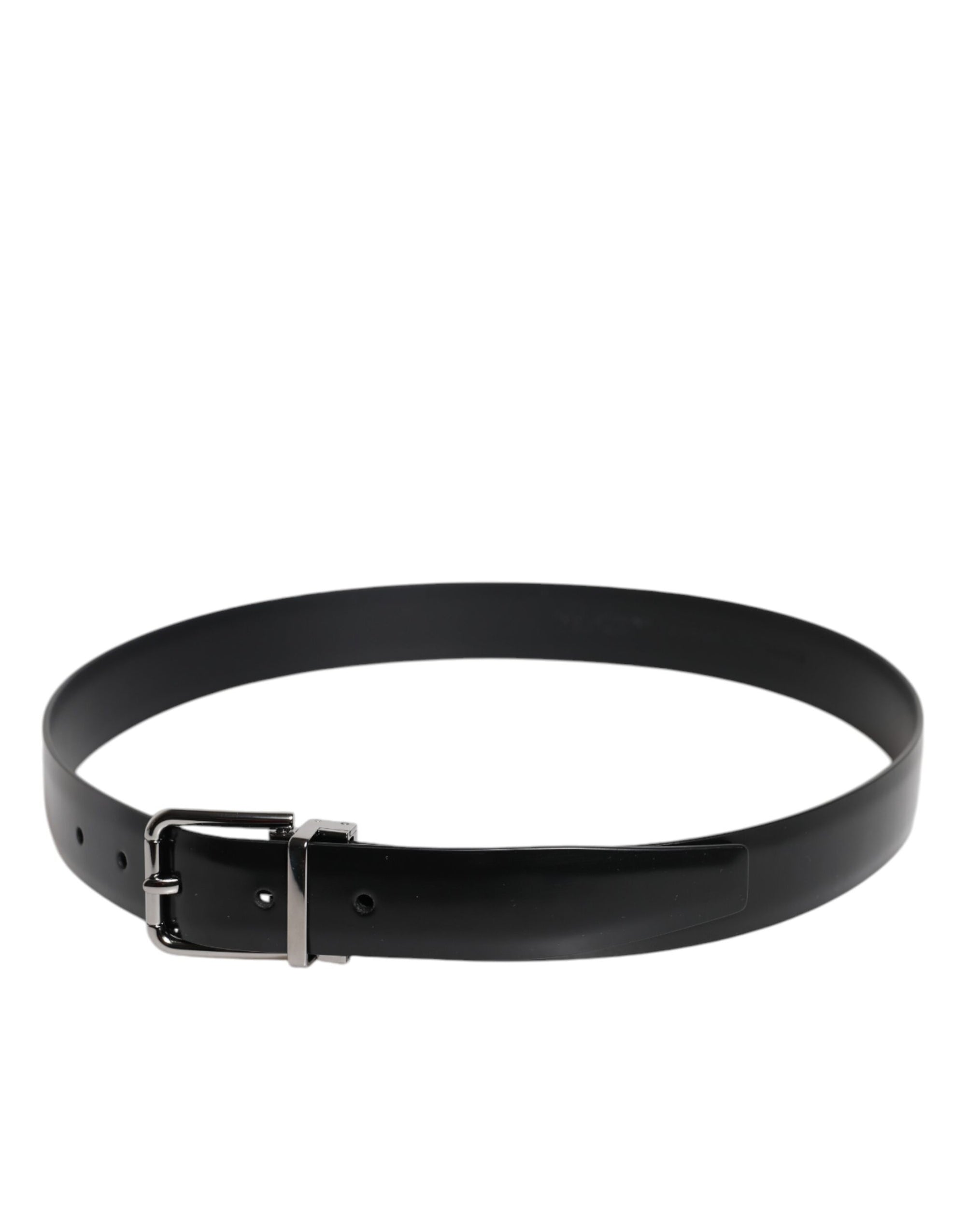 Ceinture Dolce &amp; Gabbana en cuir noir brillant avec boucle en métal argenté