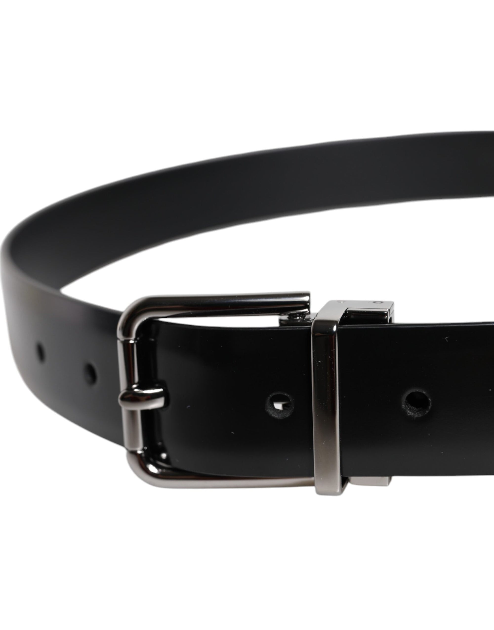 Ceinture Dolce &amp; Gabbana en cuir noir brillant avec boucle en métal argenté