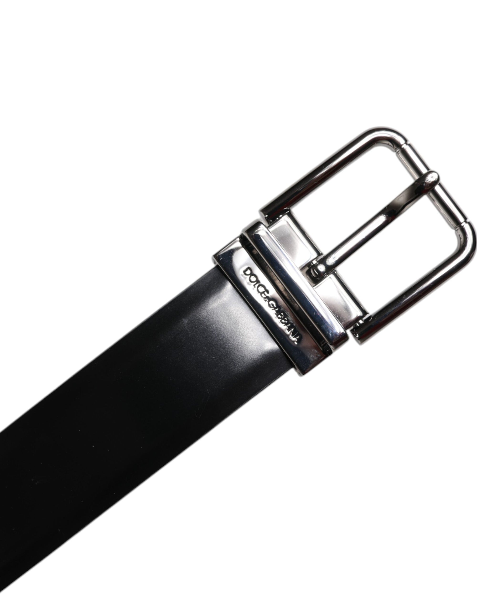Ceinture Dolce &amp; Gabbana en cuir noir brillant avec boucle en métal argenté