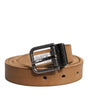 Dolce & Gabbana Brown Leather Silver Tone Metal Buckle Belt