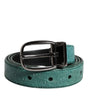 Dolce &amp; Gabbana Green Leather Silver Tone Metal Buckle Belt