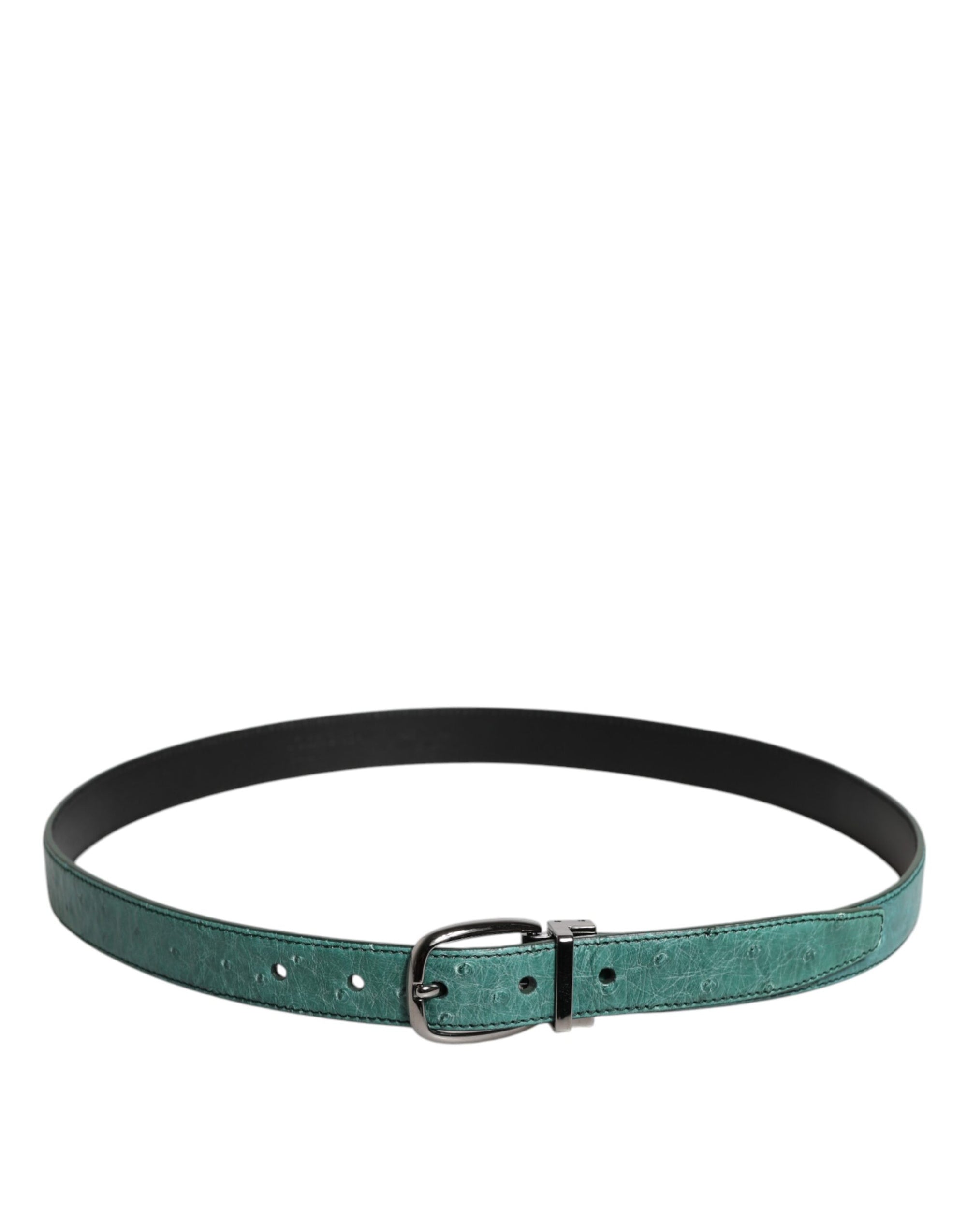 Dolce &amp; Gabbana Green Leather Silver Tone Metal Buckle Belt