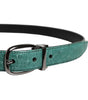 Dolce &amp; Gabbana Green Leather Silver Tone Metal Buckle Belt