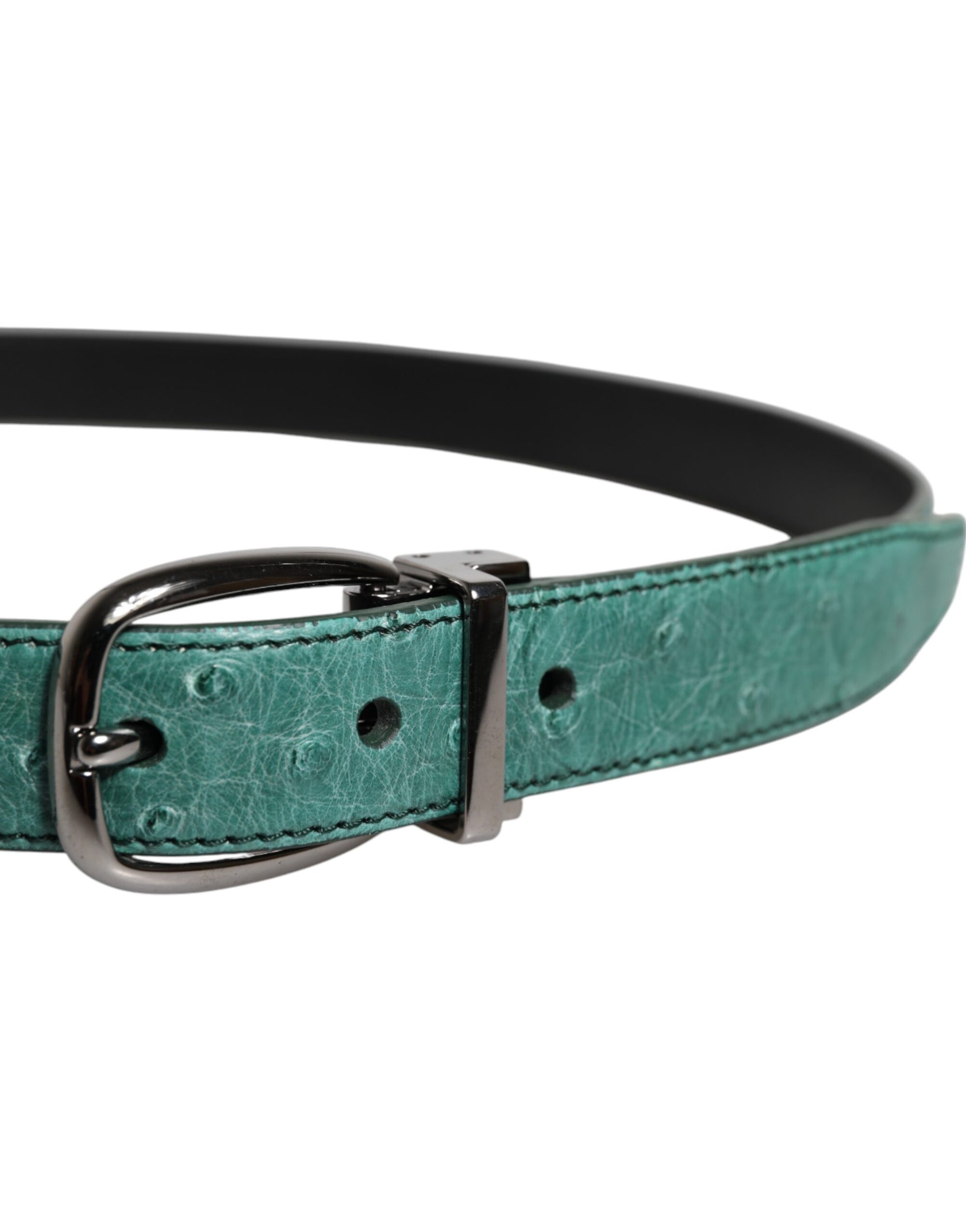 Dolce &amp; Gabbana Green Leather Silver Tone Metal Buckle Belt