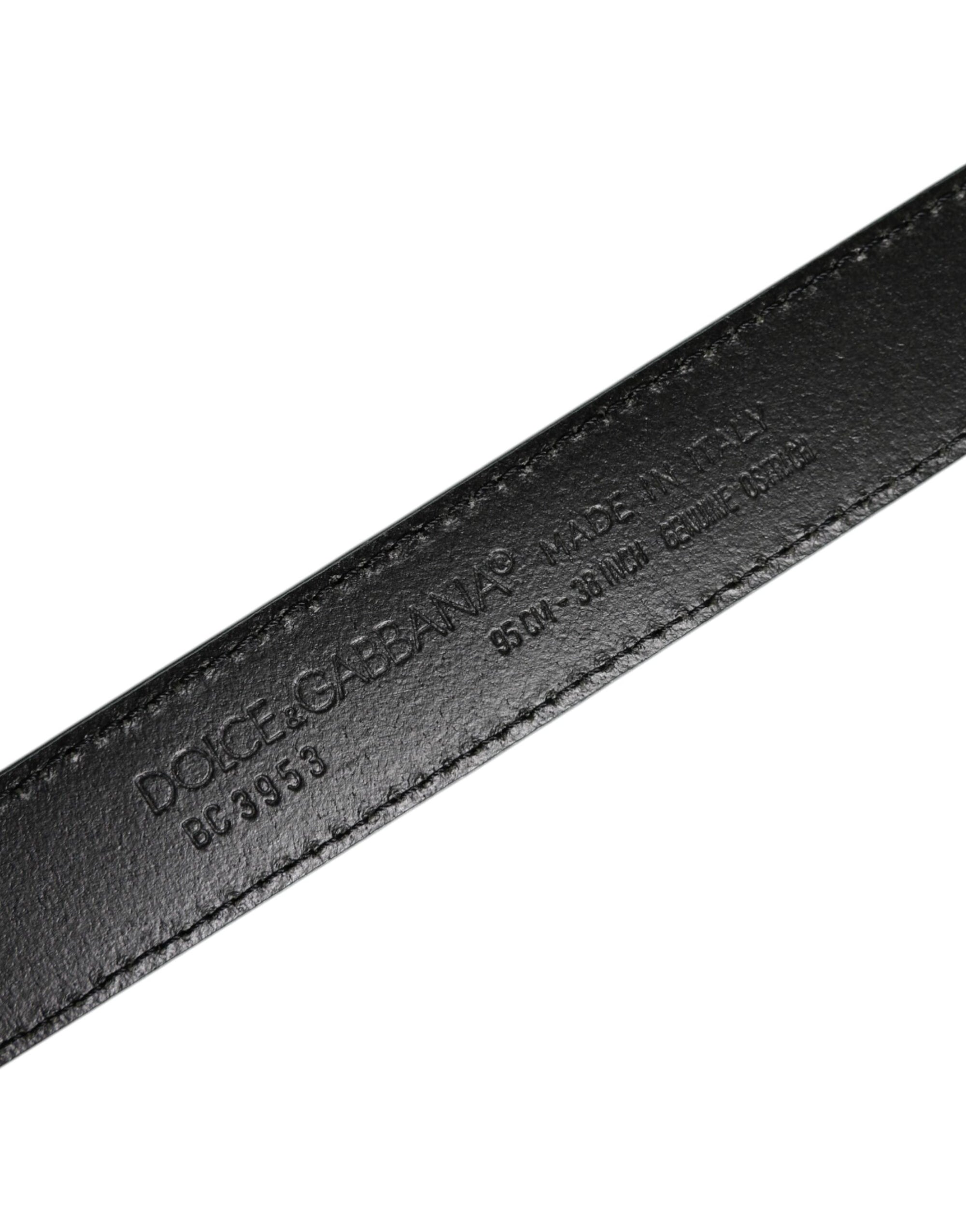 Dolce &amp; Gabbana Green Leather Silver Tone Metal Buckle Belt