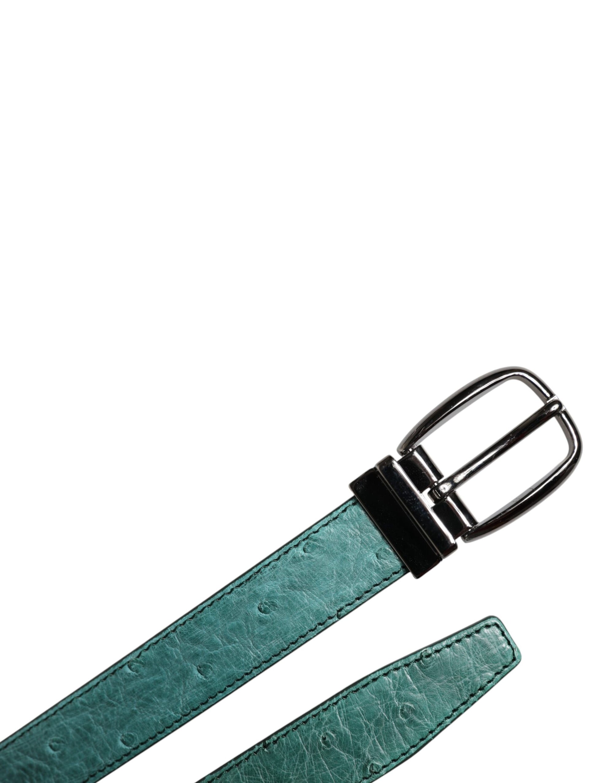Dolce &amp; Gabbana Green Leather Silver Tone Metal Buckle Belt