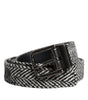 Dolce & Gabbana Black White Silver Tone Metal Buckle Belt
