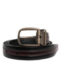 Dolce & Gabbana Black Burgundy Calfskin Metal Logo Buckle Belt