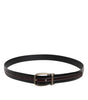 Dolce & Gabbana Black Burgundy Calfskin Metal Logo Buckle Belt