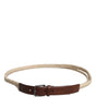 Dolce & Gabbana Brown Jute Leather Woven Metal Buckle Belt