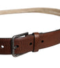 Dolce & Gabbana Brown Jute Leather Woven Metal Buckle Belt