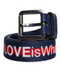 Dolce & Gabbana Blue Cotton Leather Printed Metal Buckle Belt