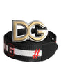 Dolce & Gabbana Black White Printed Metal Logo Buckle Belt