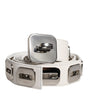 Dolce & Gabbana White Leather Gold Tone Rotating Buckle Belt