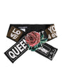 Dolce & Gabbana Black Stretch Multicolor Embellished Waist Belt