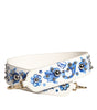 Dolce & Gabbana White Blue Floral Leather Stud Shoulder Strap