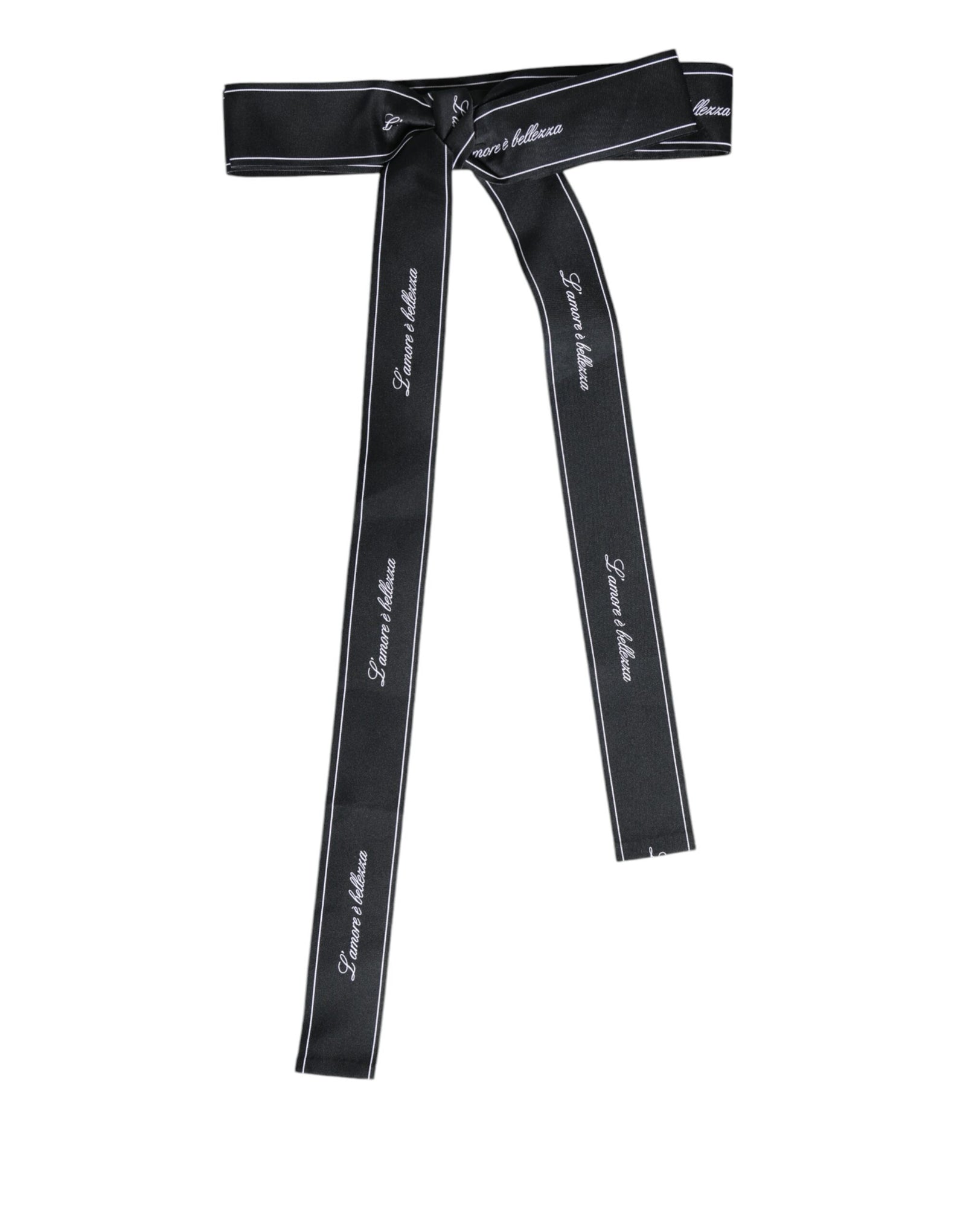 Dolce &amp; Gabbana Black Waist Ribbon Wide Bow Logo Belt