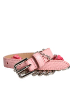 Dolce &amp; Gabbana Pink Embelished Roses Textured Leather Belt