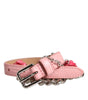 Dolce &amp; Gabbana Pink Embelished Roses Textured Leather Belt